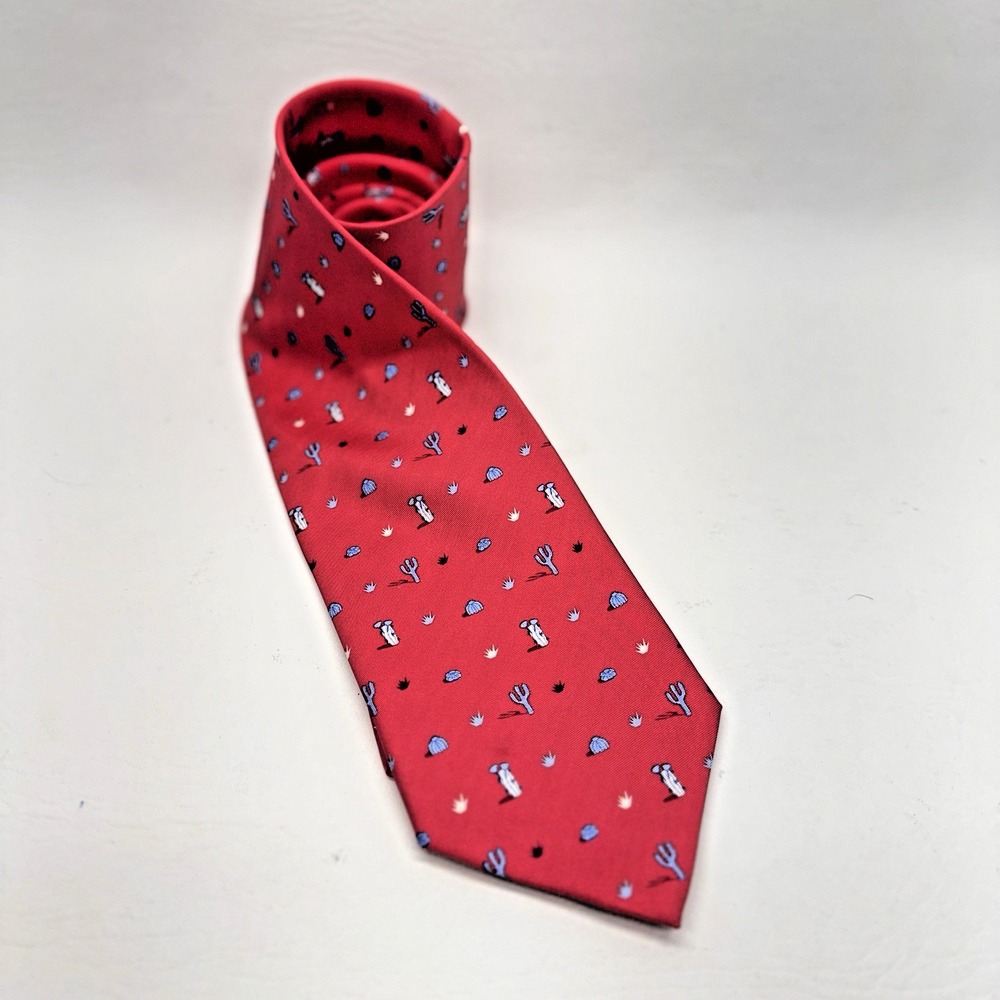 Pineda Covalin Necktie Mens‎ OS Red Desert Cactus Silk Mexican Art Southwestern